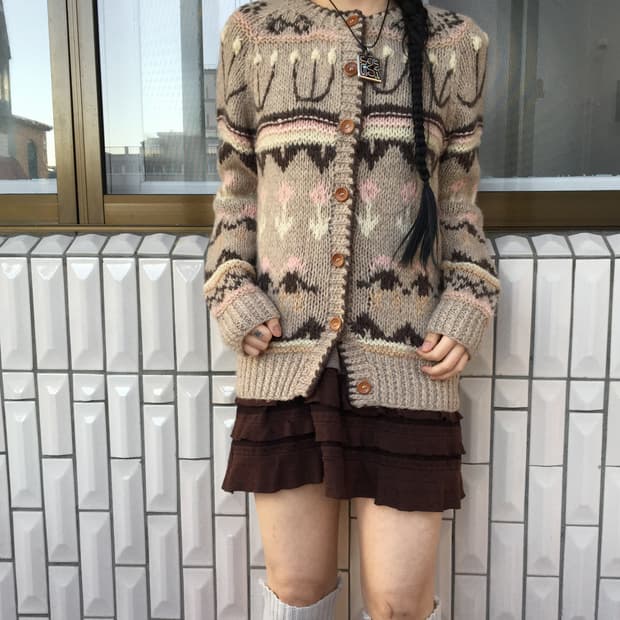 Nordic pattern knit cardigan