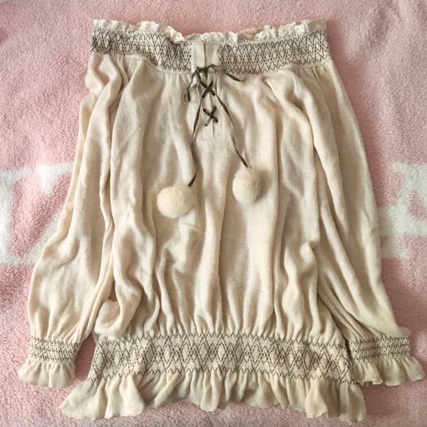 리즈리사 폼폼이 레이스 오프숄더 니트 아일렛 히메갸루 라떼갸루 히메카지