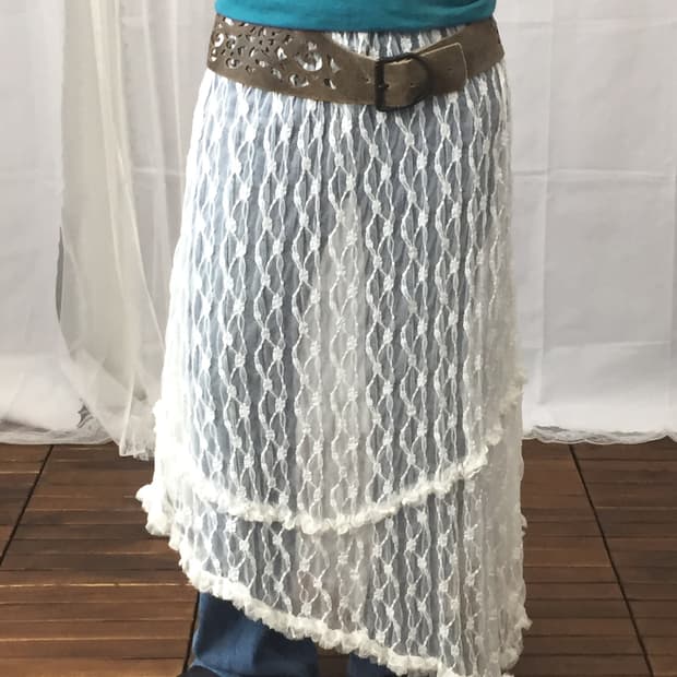 Jpn White Floral Ruffle Lace Skirt
