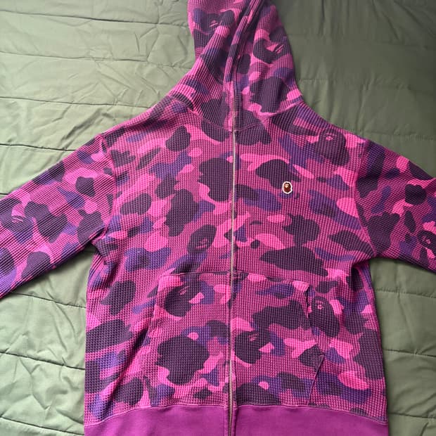 베이프 카모 원포인트컬러 와플 후드집업