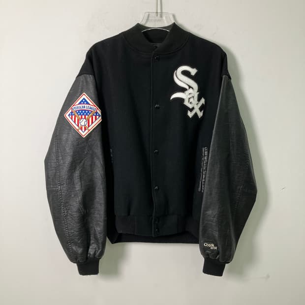 90's Chalk Line 시카고 화이트 삭스 울 레더 바시티 자켓