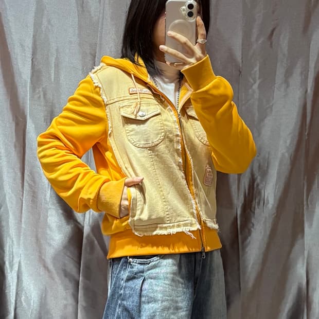 L FUBU 푸부 투포켓 데님 믹스 옐로우 후드집업