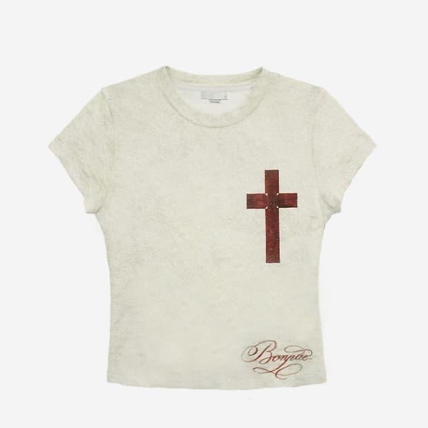 우먼 그래픽 오픈 백 슬릿 탑 아이보리