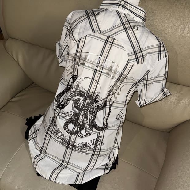 skull printing detail check shirt