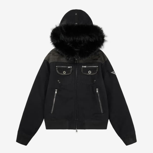 Aakam < fur camo contrast jacket >