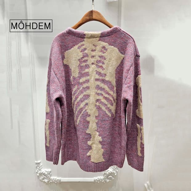 [premium] 본 스컬 가디건 핑크