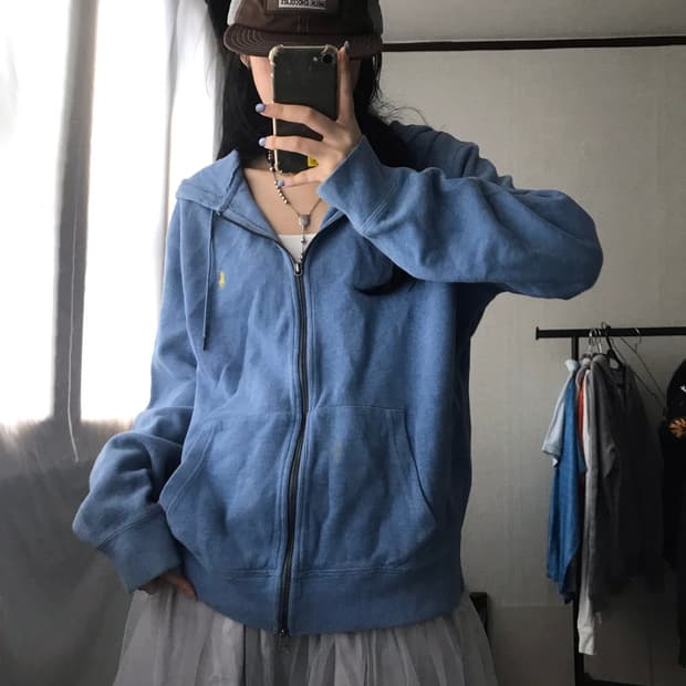 폴로 연하늘 후드집업