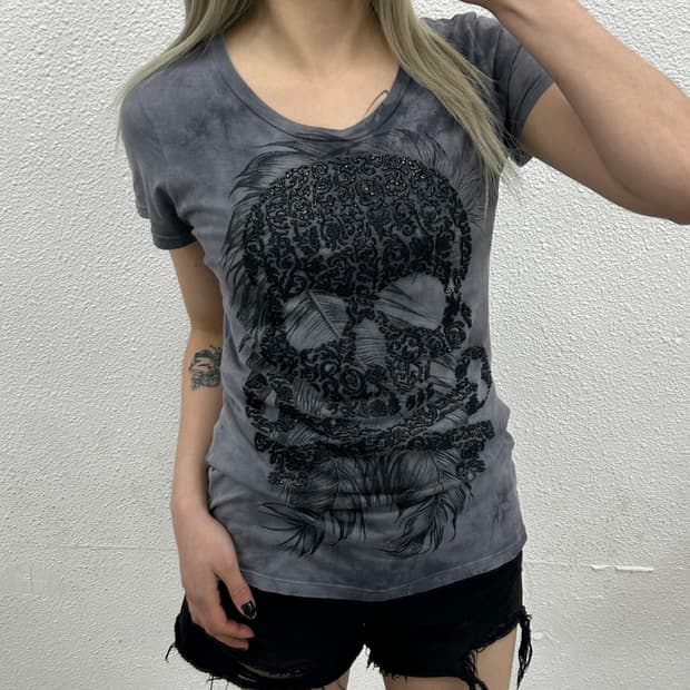 버커루 y2k 프린팅 그레이 반팔티 M