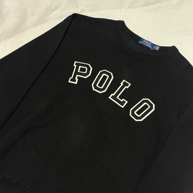 L 폴로랄프로렌 빅로고 블랙 기모 맨투맨