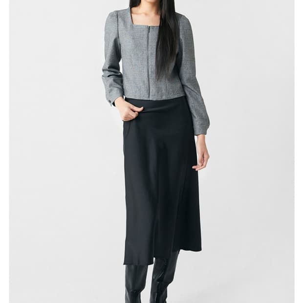 미쏘 스퀘어넥 집업블라우스 (블랙 L사이즈)