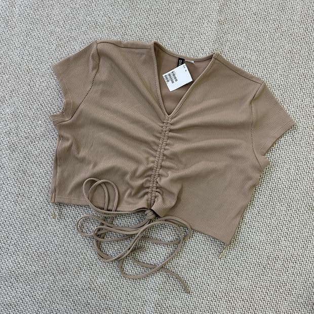 XL 새상품 H&M 골지 스트링 크롭 0326D