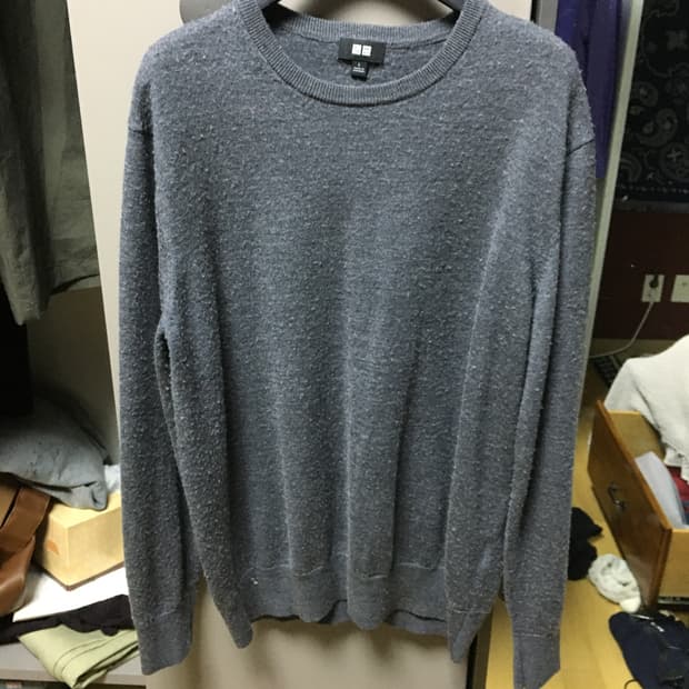 유니클로 메리노 울 크루넥 스웨터 그레이 L