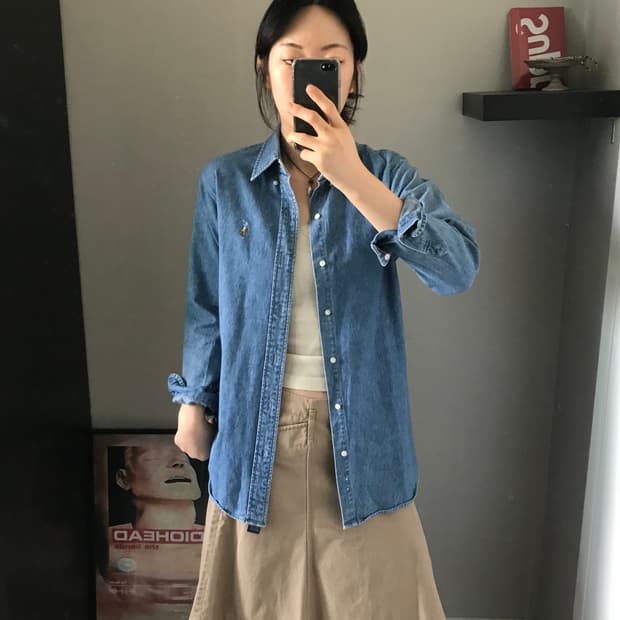 폴로 랄프로렌 포니로고 데님 연청 셔츠