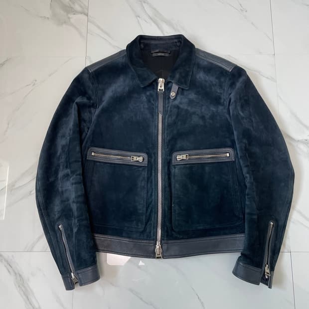 새상품 25FW 톰포드 레더 트리밍 스웨이드 블루종 자켓 54 옷걸이O