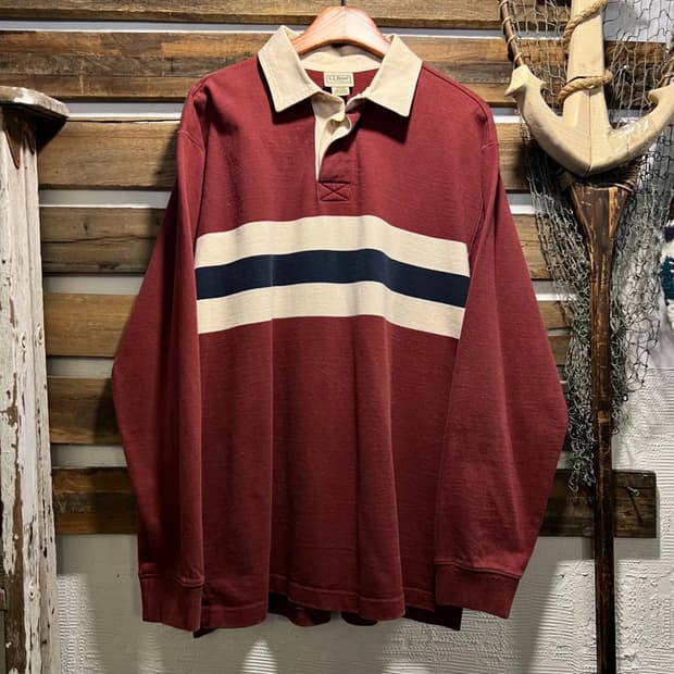 [M]L.L.Bean USA 엘엘빈 컬러 스트라이프 버건디 럭비 티셔츠