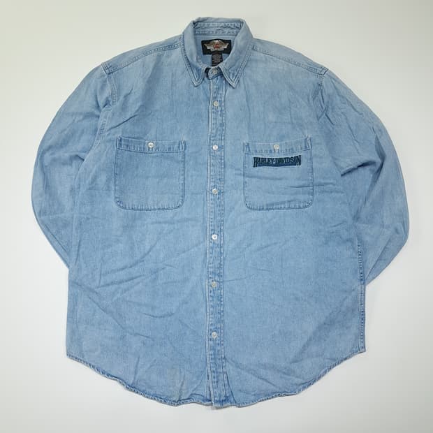 CL588 L 할리데이비슨 00s 홍콩판 버튼다운 데님셔츠