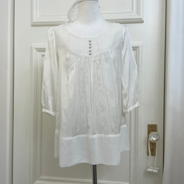 ivory puff satin pleats blouse