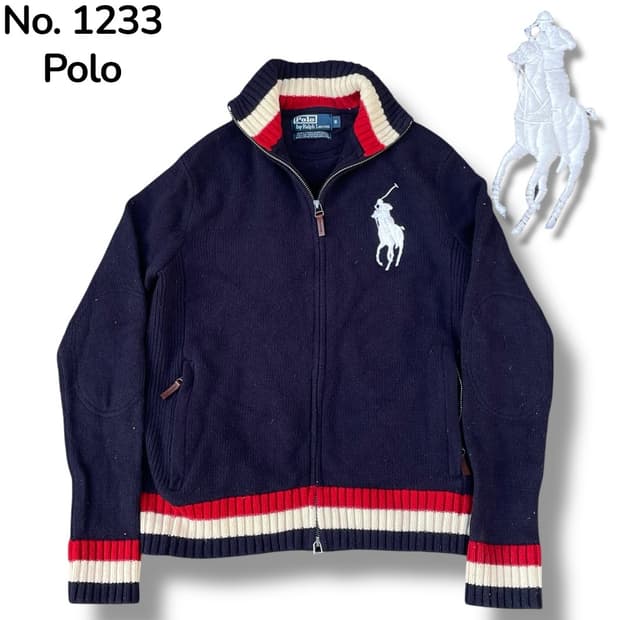 두산 폴로 빅포니 네이비 니트 집업 져지 트랙탑 가디건 S