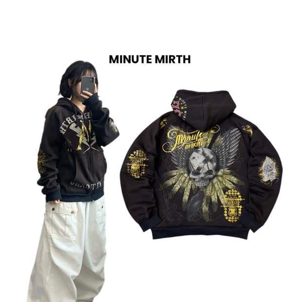 MINUTE MIRTH 스컬 해골 락 펑크 후드집업