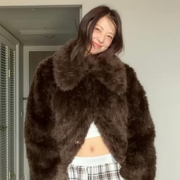 ERER 에르에르 퍼 롱코트 브라운 os