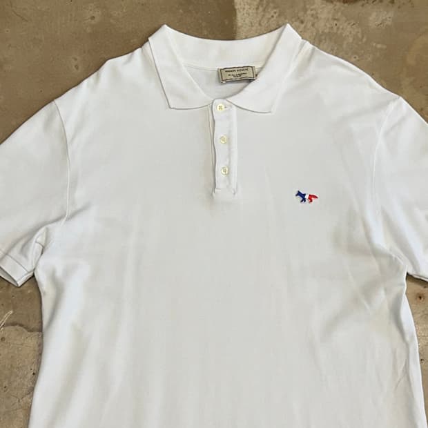 XL 메종키츠네 트리컬러 폭스 화이트 카라 반팔 티셔츠