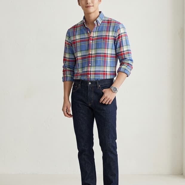 폴로 랄프로렌 커스텀핏 멀티 체크 셔츠 블루