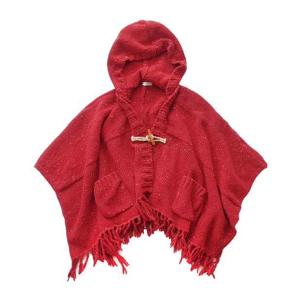 빈티지 토글 단추 울 100 니트 후드 빨강 망토