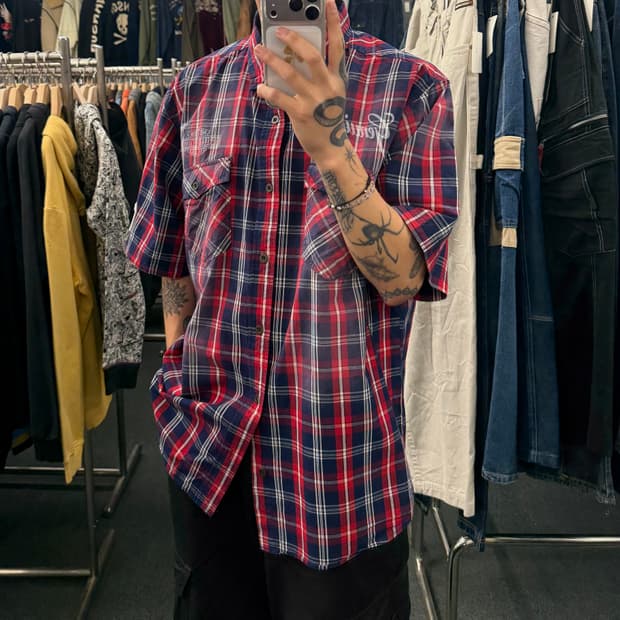 2XL)할리데이비슨 빈티지 체크 반팔 셔츠