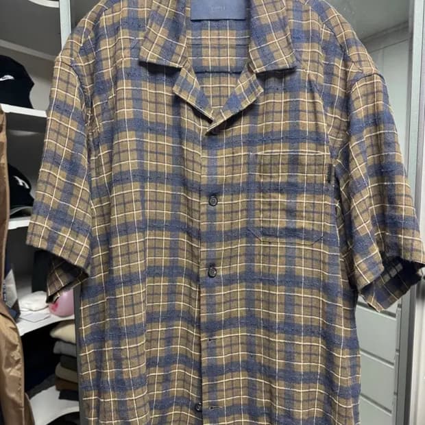 준지 체크 콤마 오픈 칼라 셔츠 48