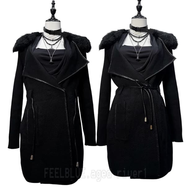 Knit Coat with Detachable Eco Fur 