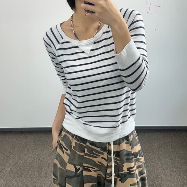 Abercrombie 아베크롬비 딥네이비 스트라이프 7부 티셔츠 