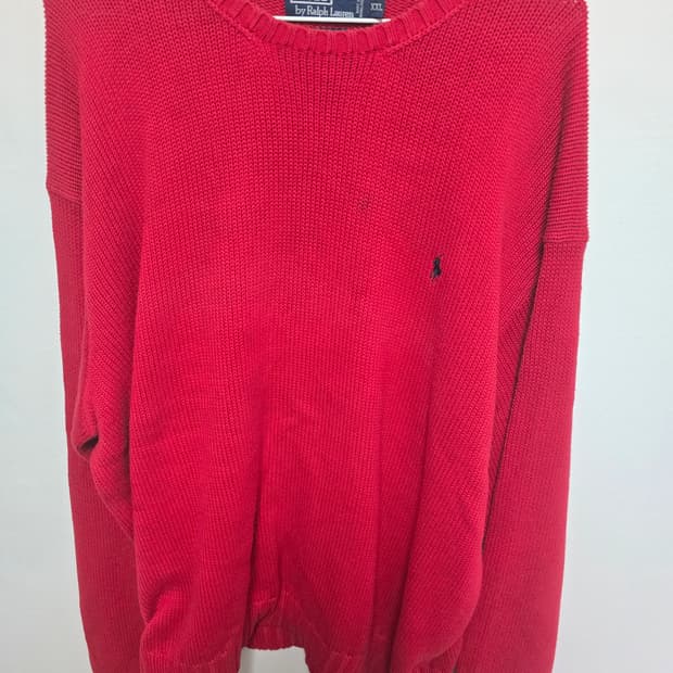 폴로랄프로렌 레드 크루넥 니트 스웨트