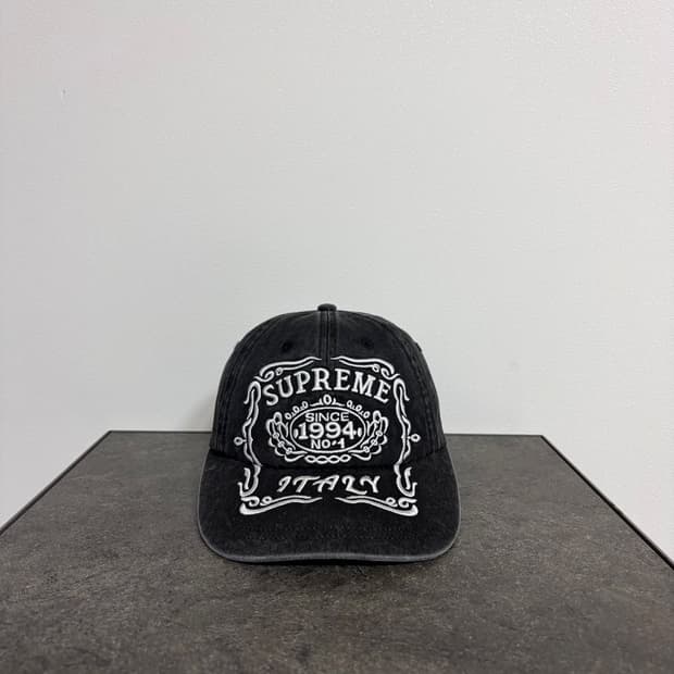 (OS) 슈프림 6패널 볼캡 모자 잭다니엘 워시드 블랙
