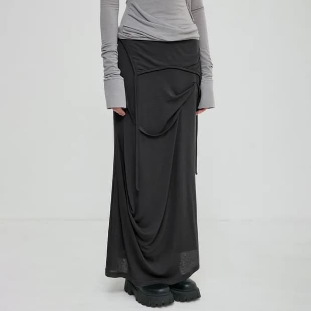 플레어업 드레이프 롱 스커트 블랙 Asymmetrical Draped L