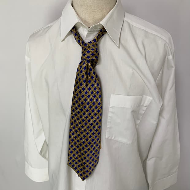 랑방 빈티지 앤틱 패턴 실크 넥타이 골드 네이비