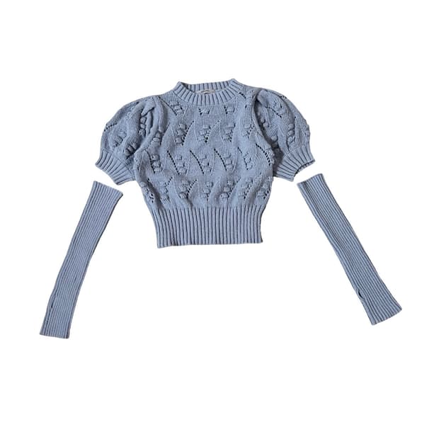 퍼프 소매 암워머 크롭 니트