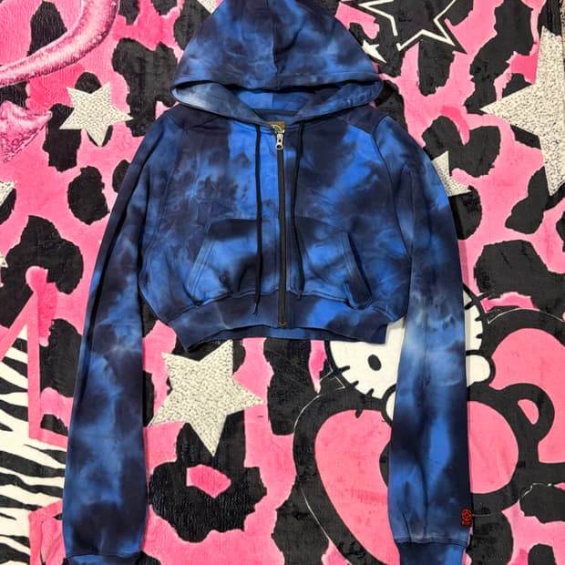Japanese tie-dye crop hoodie zip-up