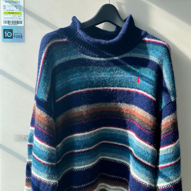 폴로 스트라이프 모크넥 니트 L