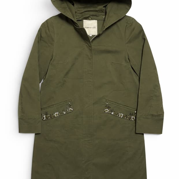 JPN 일본 빈티지 y2k 모리걸 비즈포켓 디테일 카키 야상 후드코트