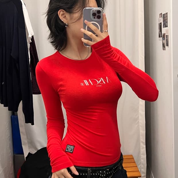 미스치프 여성 딱붙 레드 롱슬리브