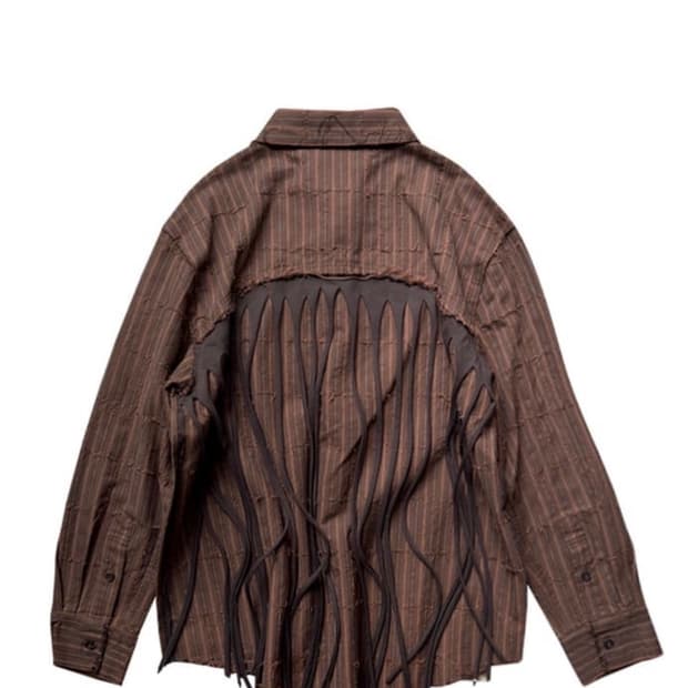0tape 공테잎 프린지 브라운 셔츠 s