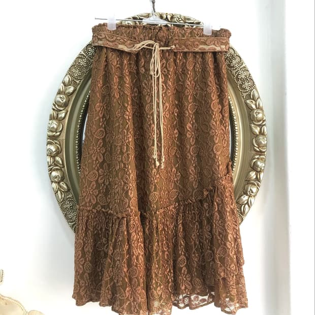 brown lace belt detail midi skirt 