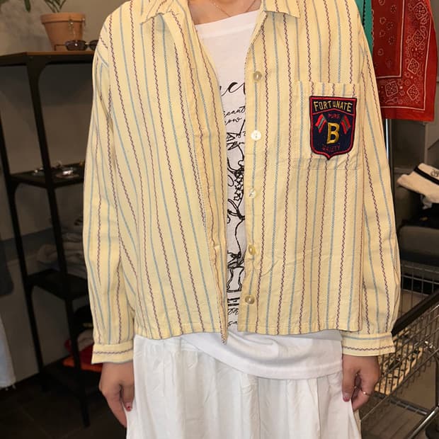 Japanese stripe pattern patch shirt