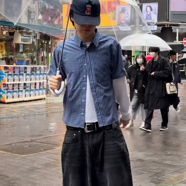 BELVET 스타 로고 체크 셔츠