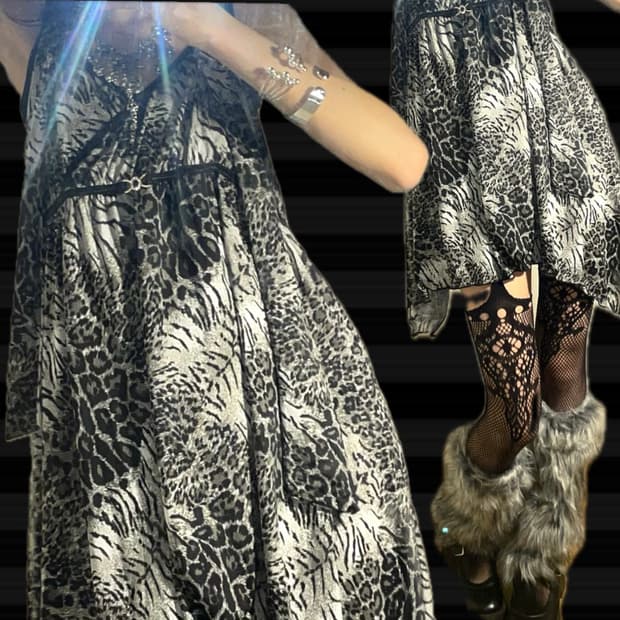 언밸런스 레오파드 스립 원피스 스카프 set