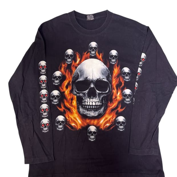 빈티지 플레임 스컬 롱슬리브 XL