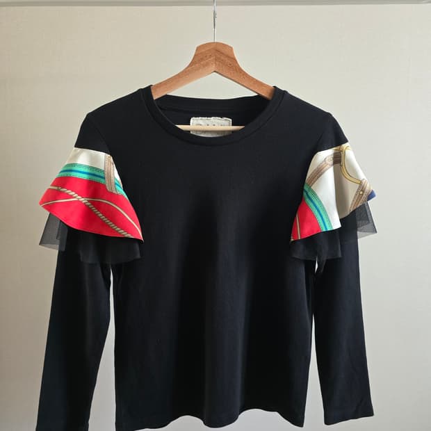 DAMI 스카프 디테일 슬리브 티셔츠 (Made in Japan)