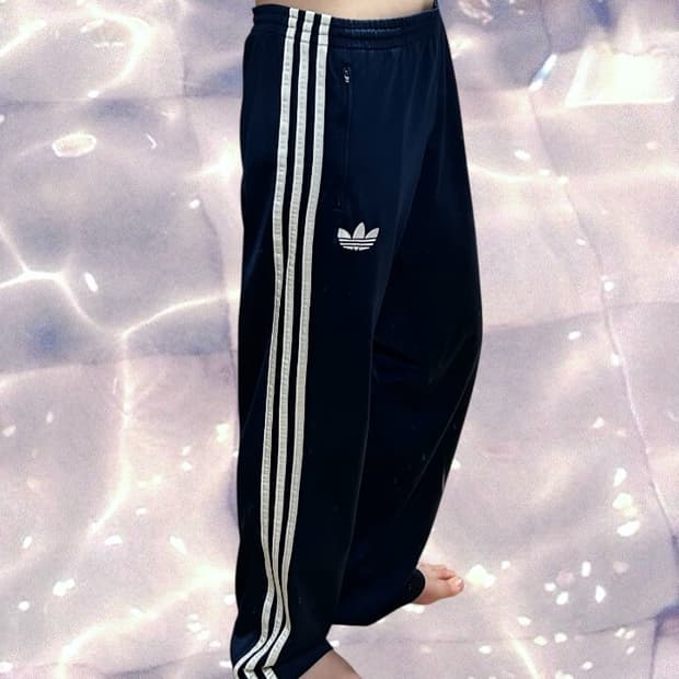 90s 아디다스 파이어버드 네이비 화이트 삼선 와이드 트랙 팬츠 105 