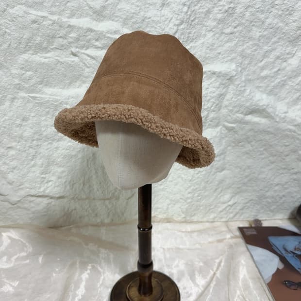 빈티지 스웨이드 퍼 무스탕 버킷햇모자