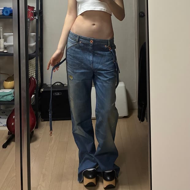 디젤 데드스탁 서스펜더 백버클 와이드팬츠